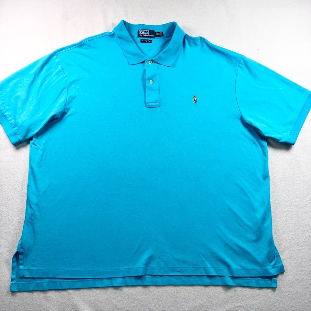 Polo Ralph Lauren Polo Shirt Mens 3XB Turquoise Blue Pima Soft Touch Flesh Pony